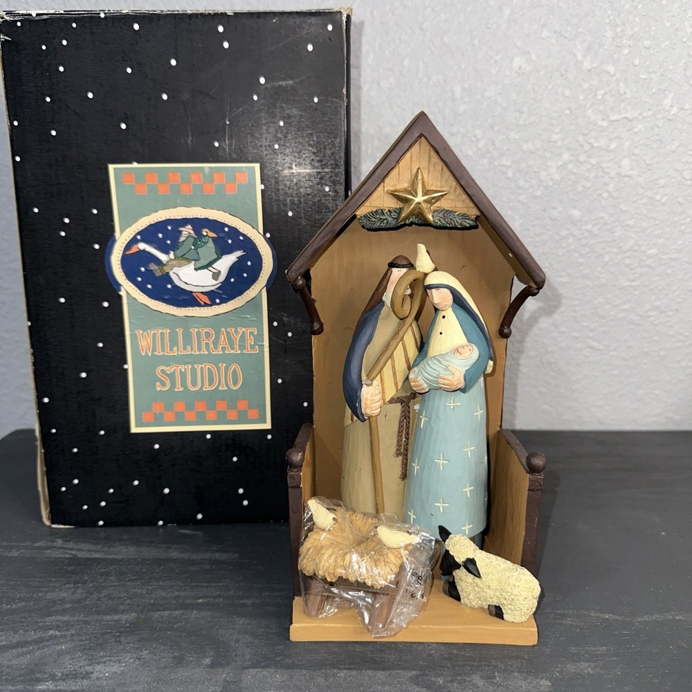 WILLIRAYE STUDIOS First Christmas NATIVITY W/stable 5 pc Set WW2977 Rare New